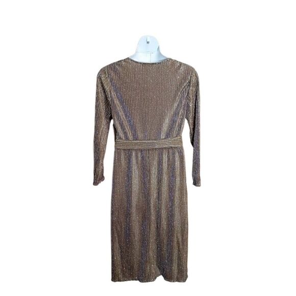 CHAUS Glimmery Tie-Waist Midi Dress - Size L Gold/Plum - Picture 5 of 6